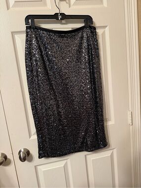 Express Black Sequin Pencil Skirt